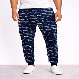 Champion Navy All Over Logo Jogger Pants Men’s XL Tapered Athletic